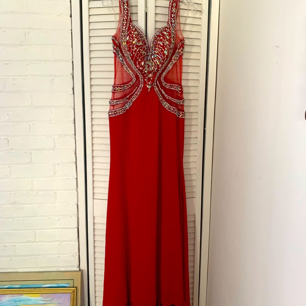 Jasz Couture Red Jeweled Prom Formal Dress Size 12